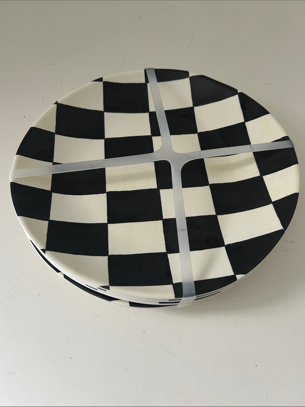 Set of 4 Black & White Checkered Salad Plates Melamine NEW